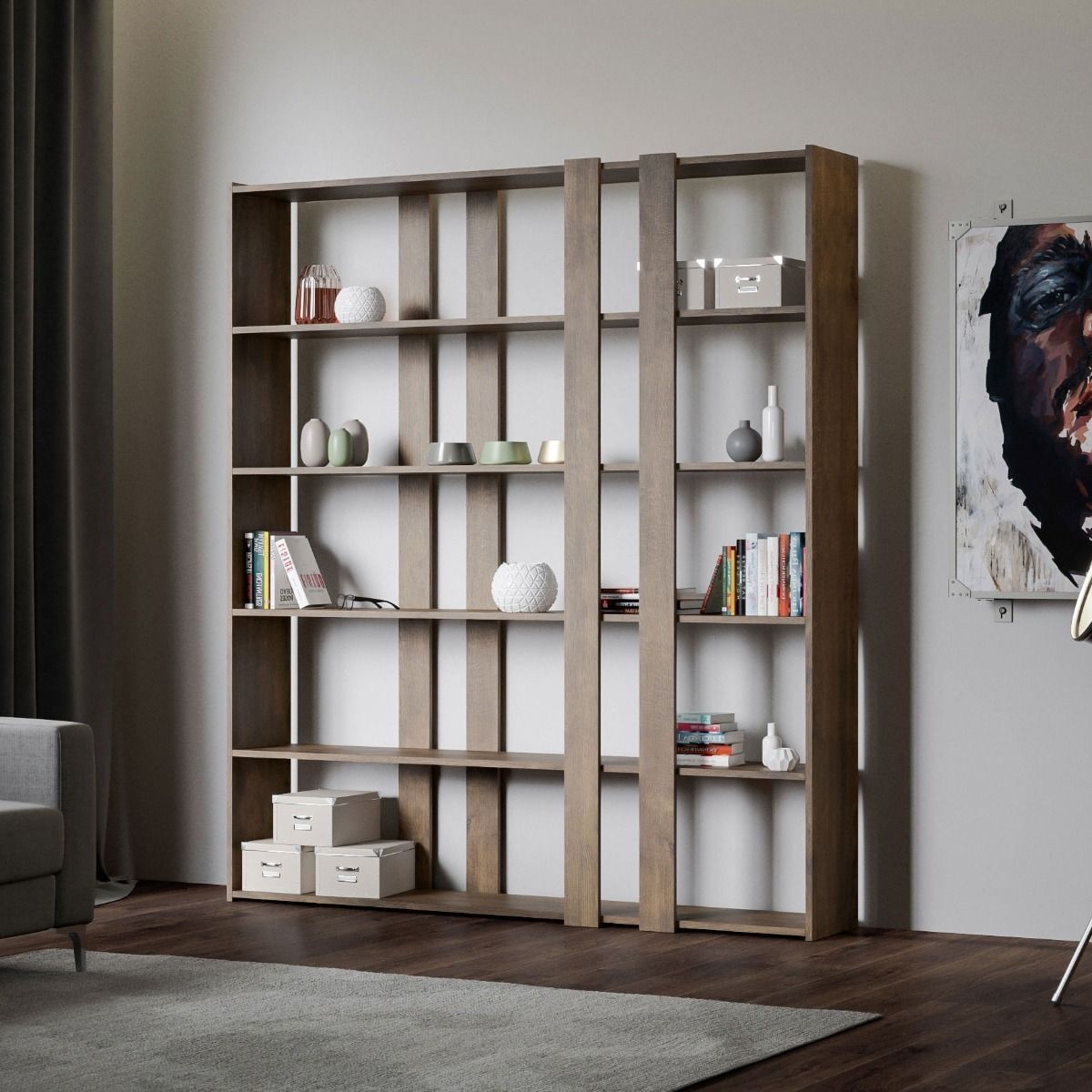 Double Sided Modern Bookcase Room Divider 6 Shelves 178x36x204cm Kato A Large — 3