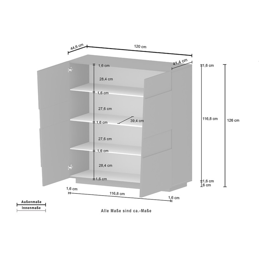 Modern 2-Door Multipurpose Storage Cupboard 120x44.6x126cm Seeley — 8