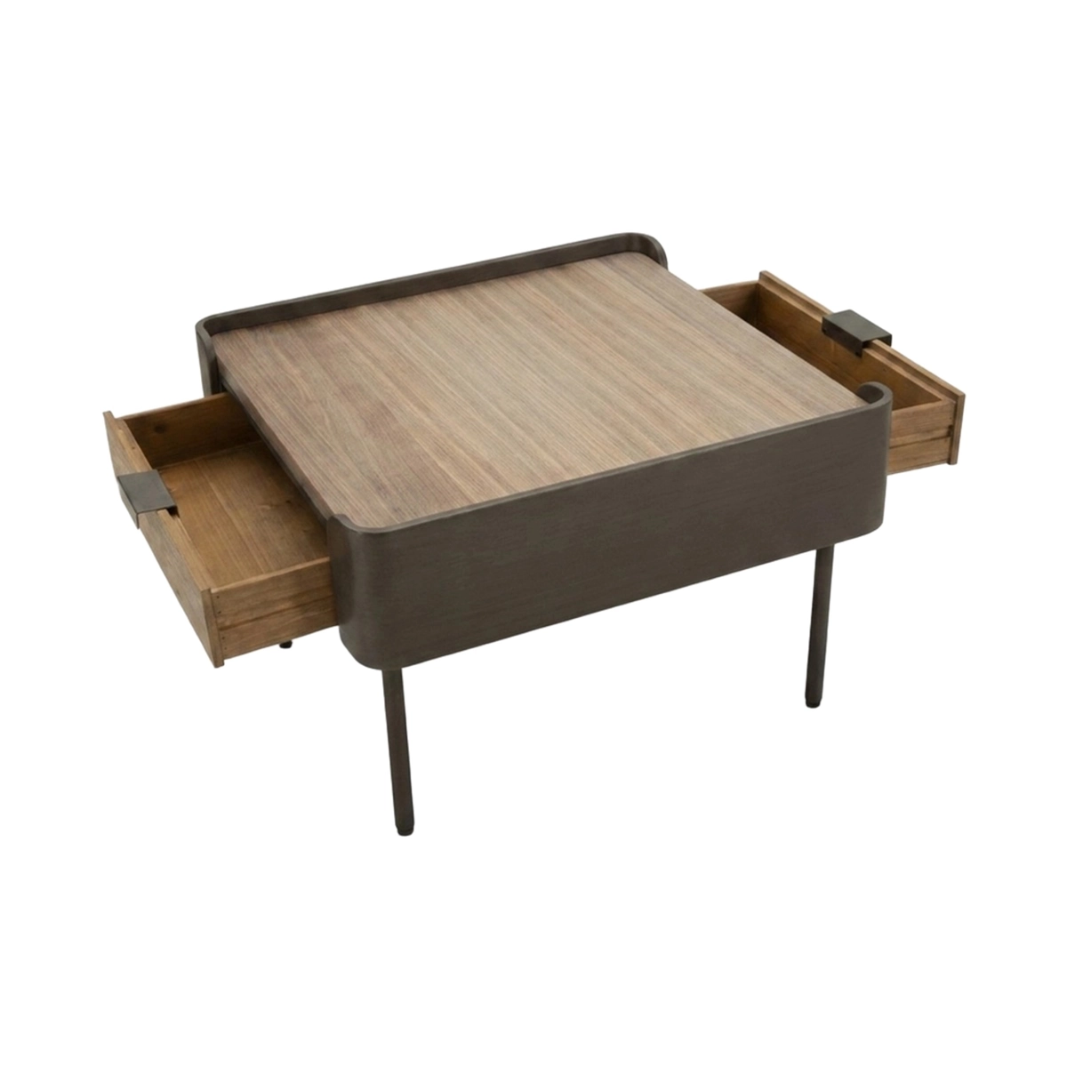 Toronto Square Coffee Table with 2 Drawers in Wood and Iron — 4