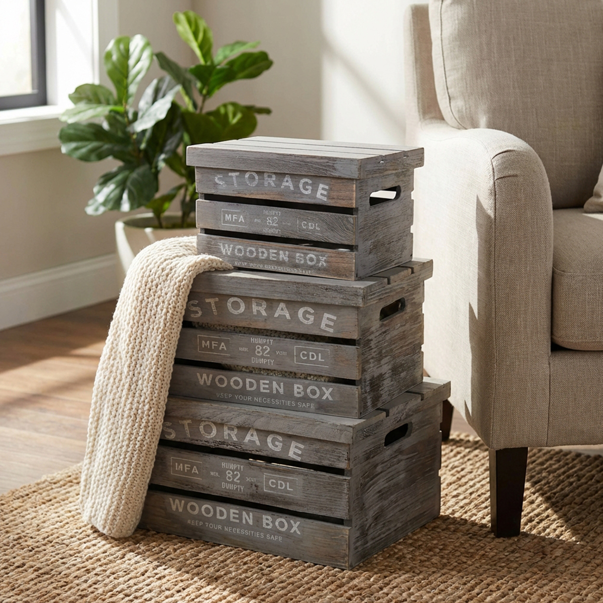 Adelita set of 3 shabby chic wooden storage crates — 3