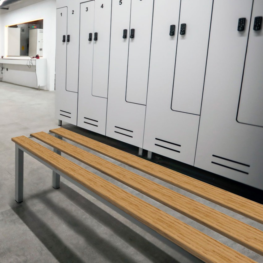 Sit L 6-Seater Changing Room Bench Wood and Steel 200x37x43cm — 3
