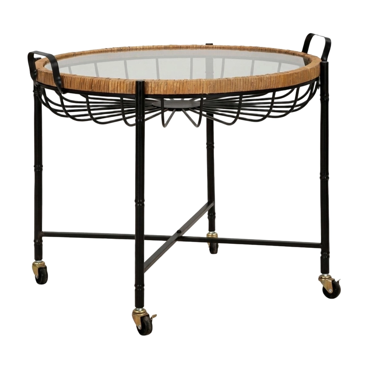Cebu Round Coffee Table with Glass Top and Castor Wheels — 1