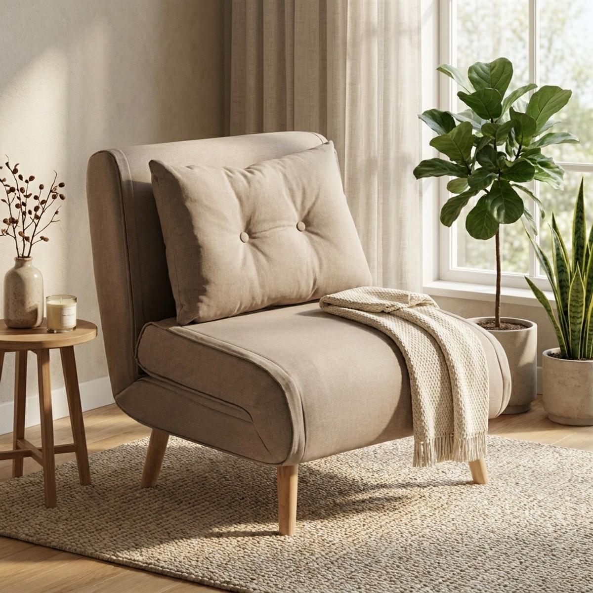 Single Fabric Armchair Bed with Wooden Legs Miriam Modus Sofà — 2