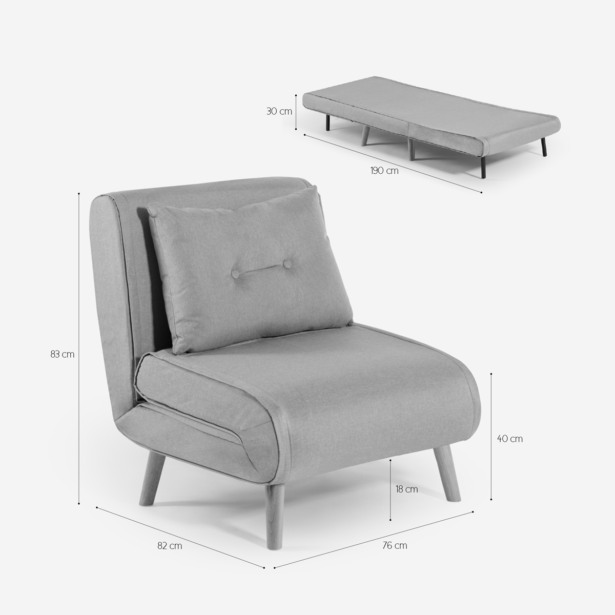 Single Fabric Armchair Bed with Wooden Legs Miriam Modus Sofà — 6