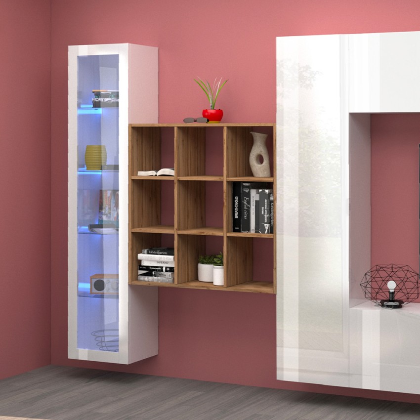 Modern 9-Compartment Wooden Wall Bookcase 90x25x90cm Roderik L — 4