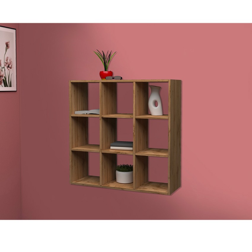 Modern 9-Compartment Wooden Wall Bookcase 90x25x90cm Roderik L — 3