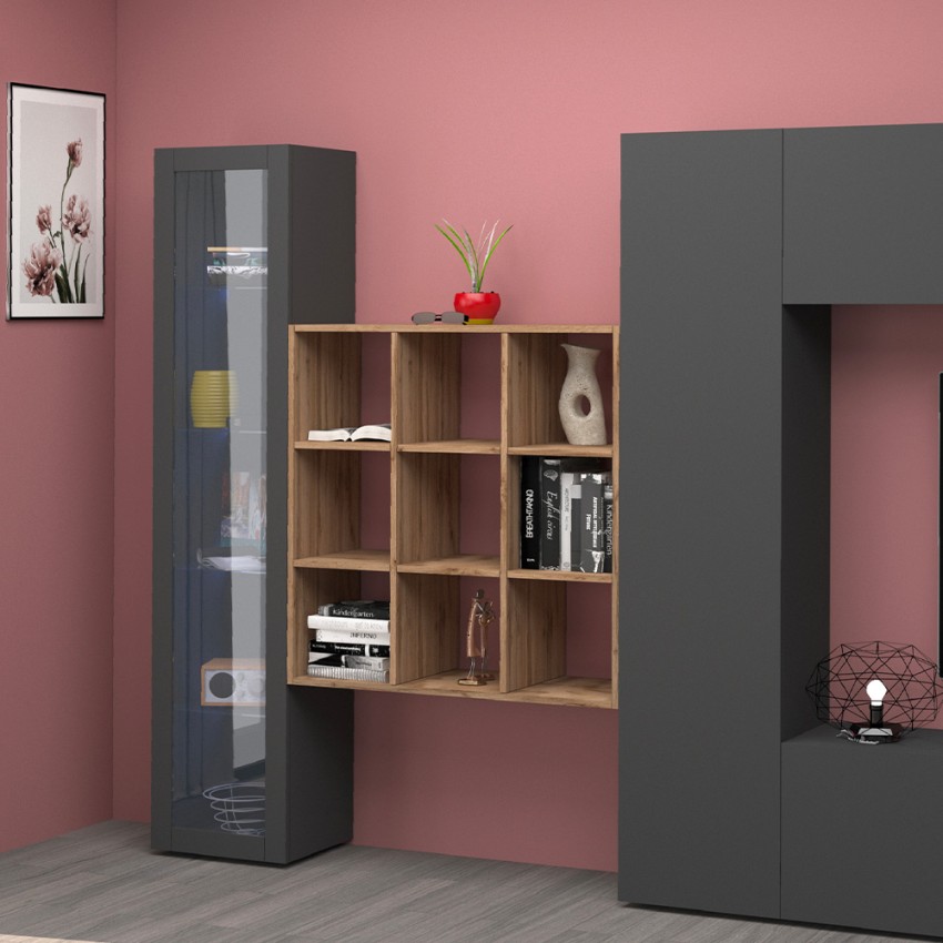 Modern 9-Compartment Wooden Wall Bookcase 90x25x90cm Roderik L — 2