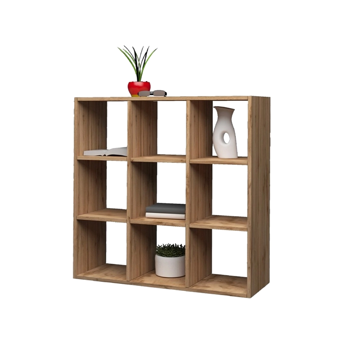 Modern 9-Compartment Wooden Wall Bookcase 90x25x90cm Roderik L — 1