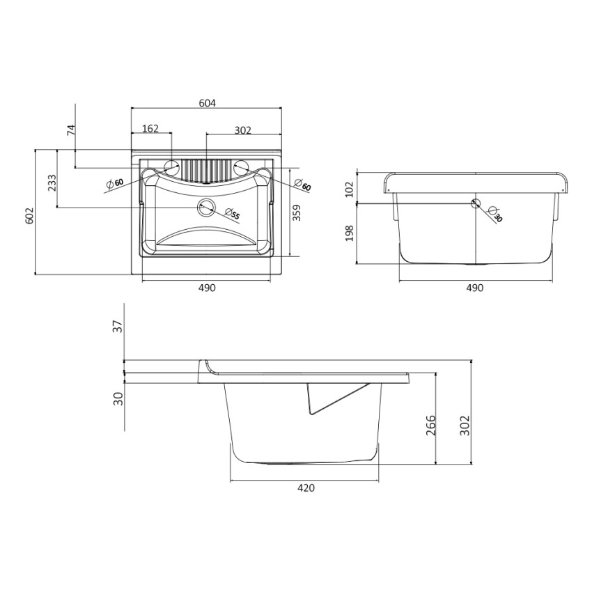 Laundry Sink Cabinet 60x60 cm with Washboard 2 Doors Negrari 9007K — 2