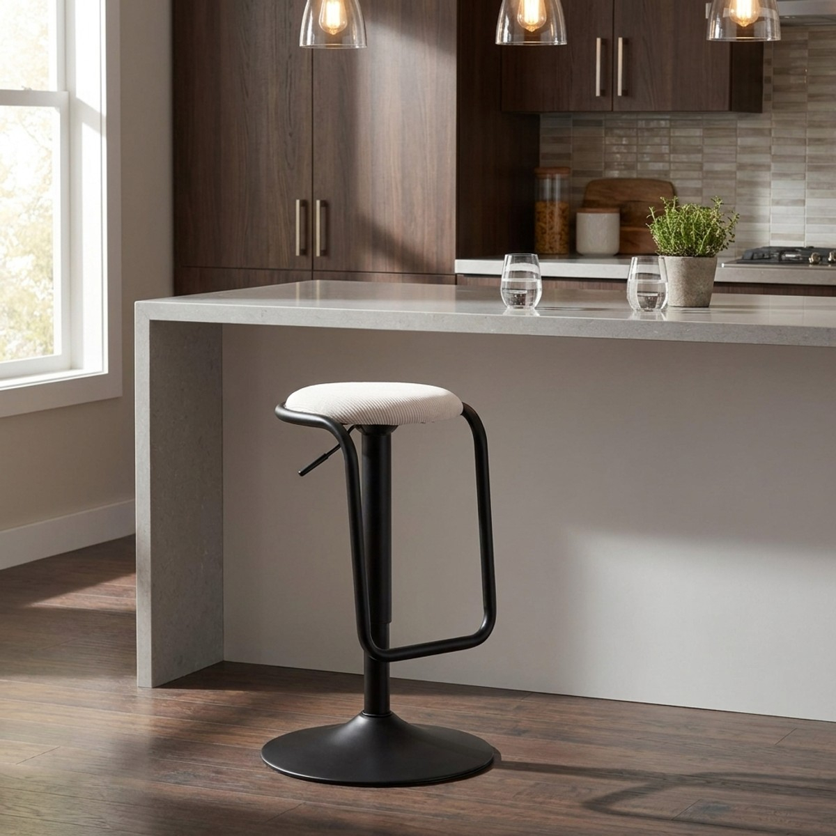 Destiny Swivel Adjustable Fabric Bar Stool — 2