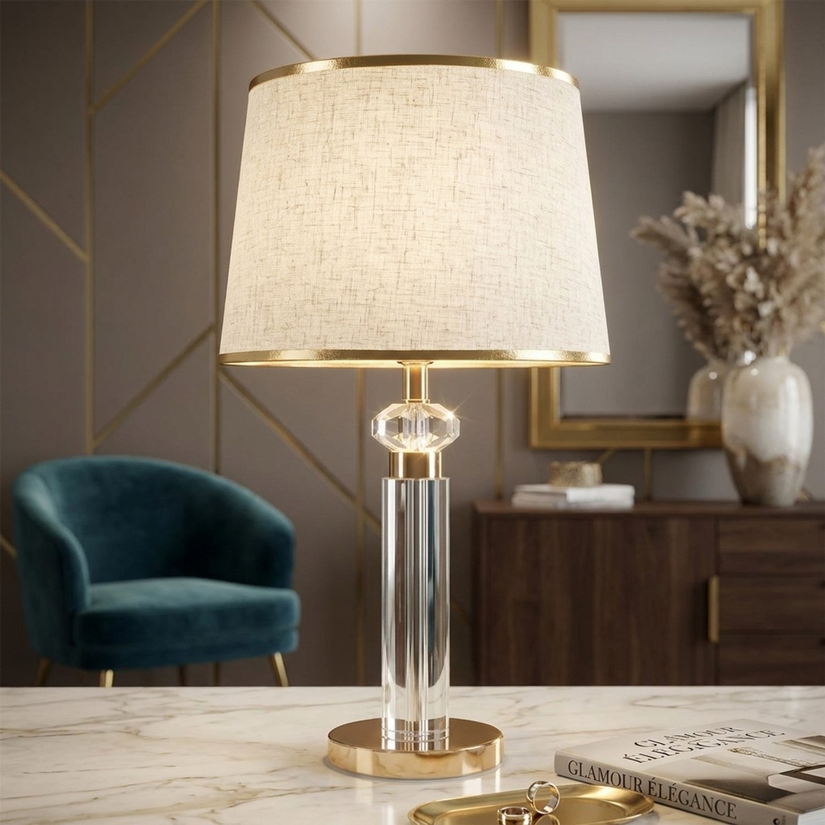 Praga Table Lamp in Metal Glass and Tessuto — 2