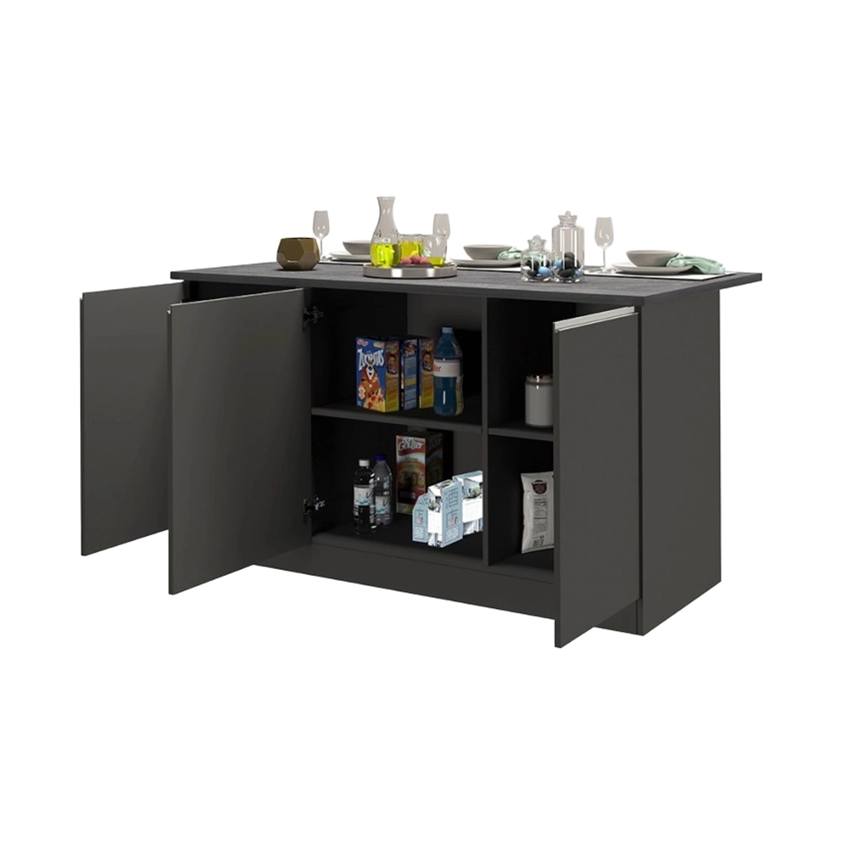 Deaton Modern Kitchen Island with Dining Table 3 Doors 155x90x90cm — 1