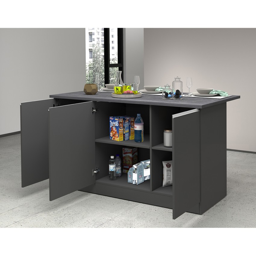 Deaton Modern Kitchen Island with Dining Table 3 Doors 155x90x90cm — 8