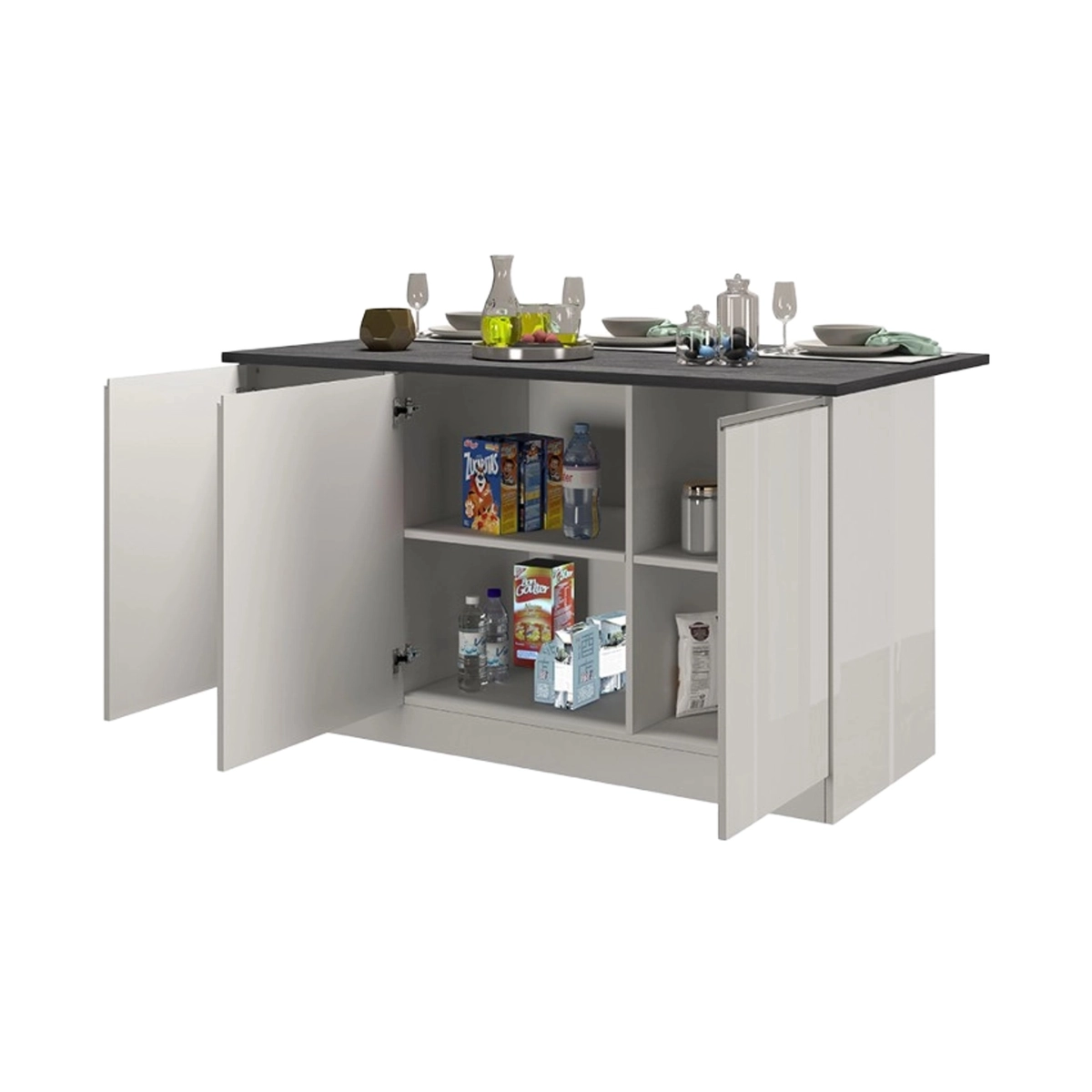 Deaton Modern Kitchen Island with Dining Table 3 Doors 155x90x90cm — 1