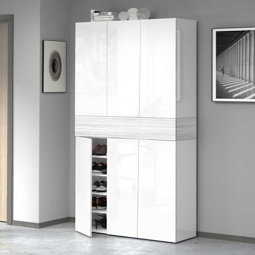 Modern 6-Door Shoe Cabinet 10 Shelves 114x34x200cm Dettey — 2
