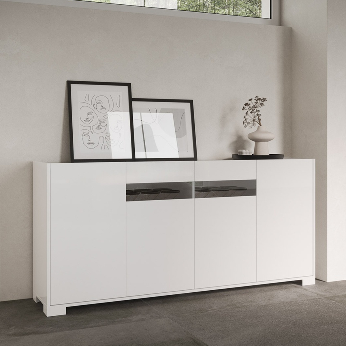 Modern 4-Door Sideboard with Smoked Glass 172x40x81 Riflesso — 2