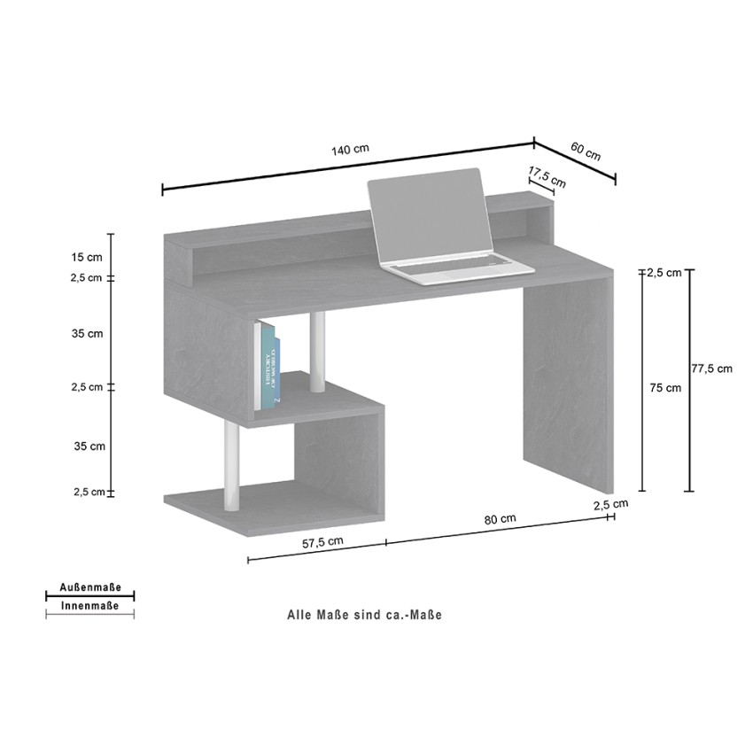 Modern Desk with Raised Shelf and Open Storage 140x60cm Esse 2 Plus — 10