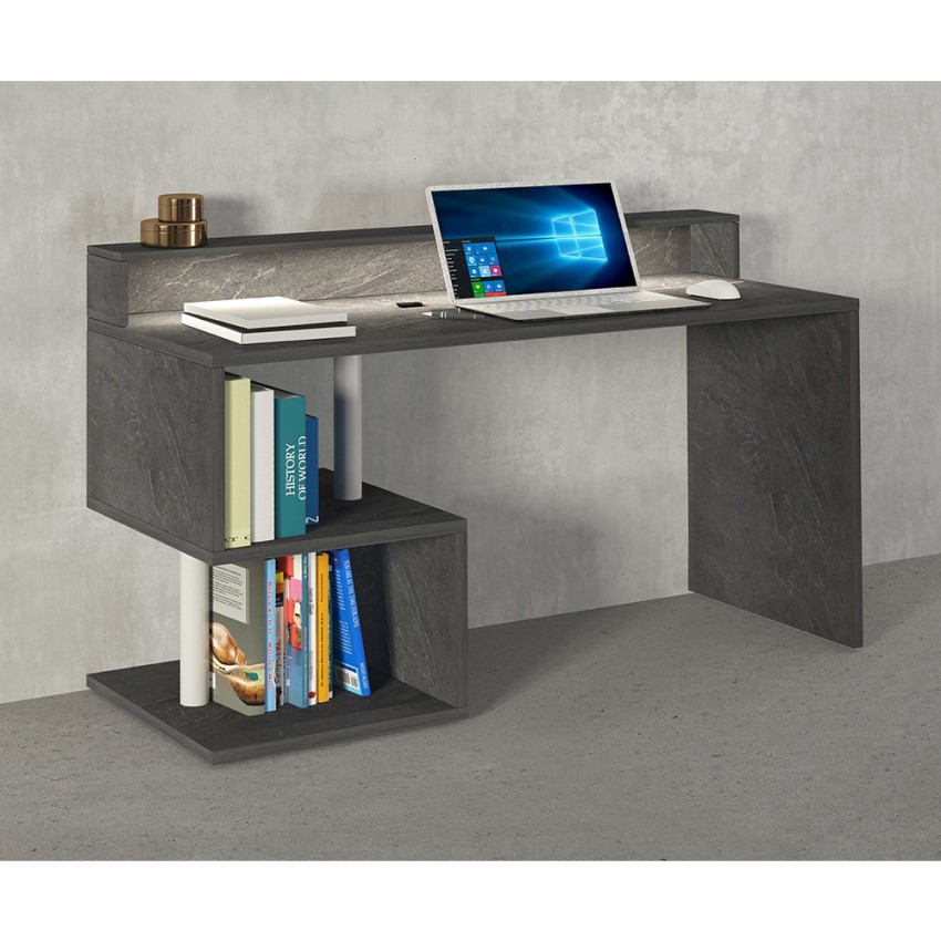 Modern Desk with Raised Shelf and Open Storage 140x60cm Esse 2 Plus — 7