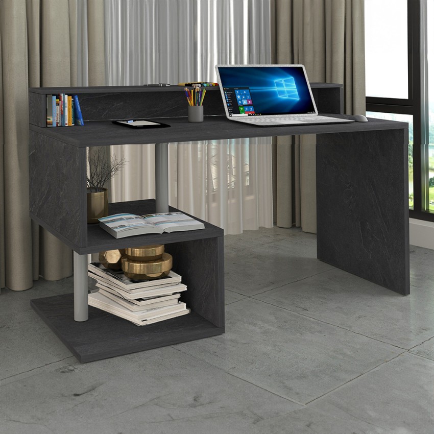 Modern Desk with Raised Shelf and Open Storage 140x60cm Esse 2 Plus — 8