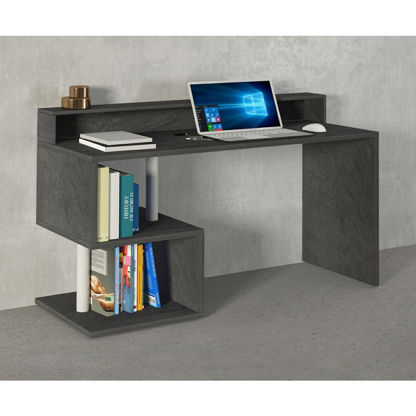 Modern Desk with Raised Shelf and Open Storage 140x60cm Esse 2 Plus — 6