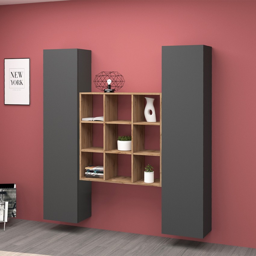 Modern Wall Unit with 2 Cabinets and Bookcase Pella RT — 2
