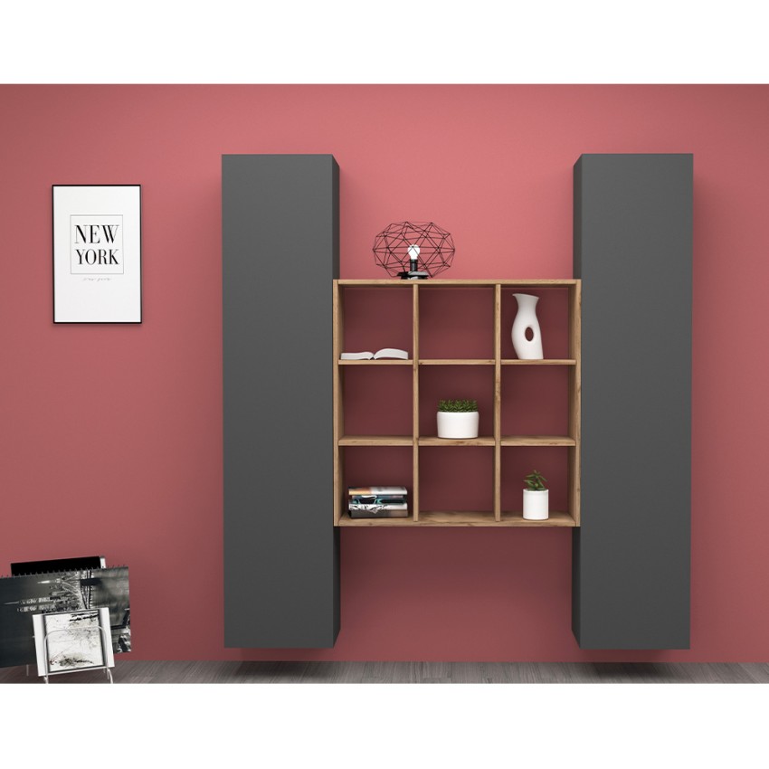 Modern Wall Unit with 2 Cabinets and Bookcase Pella RT — 3