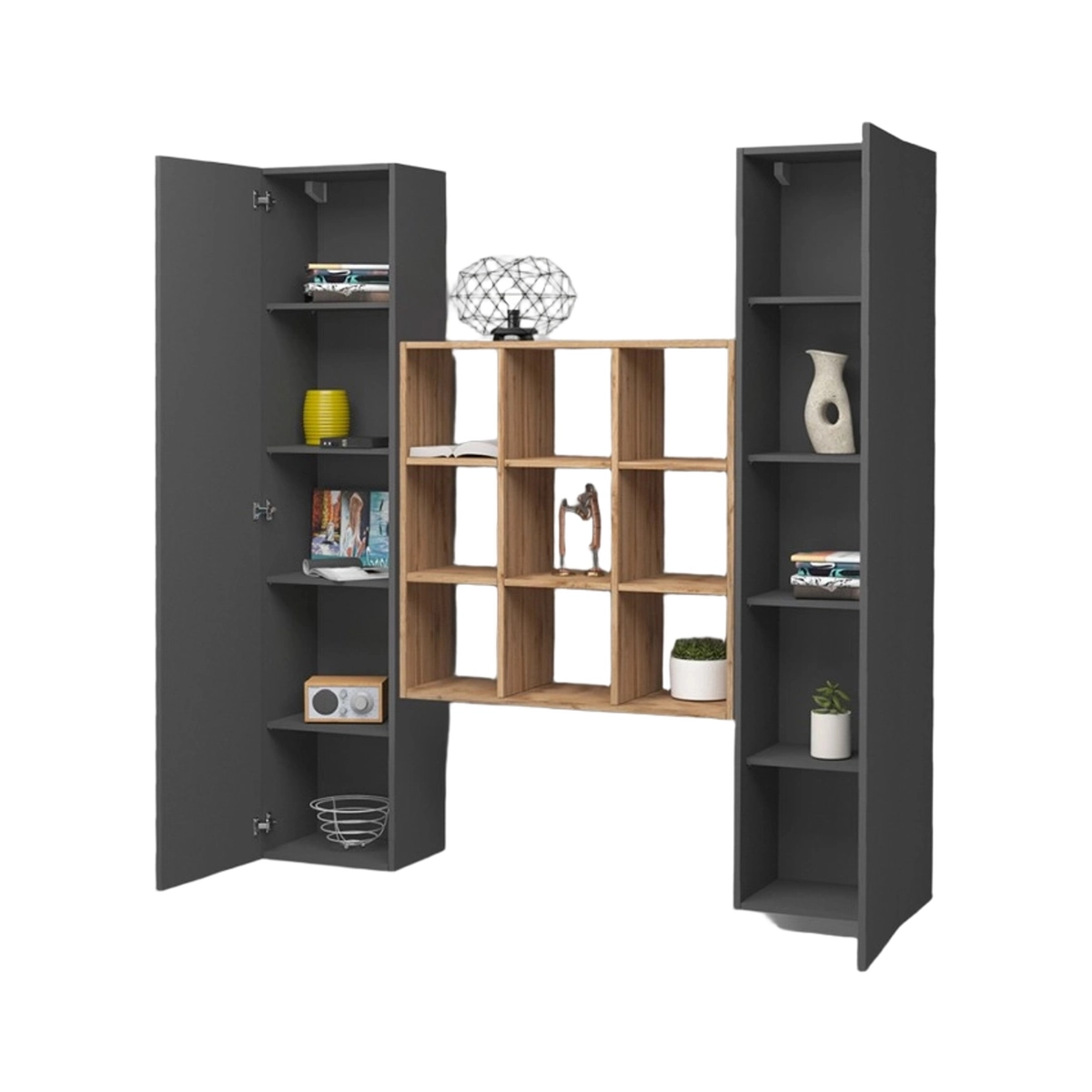 Modern Wall Unit with 2 Cabinets and Bookcase Pella RT — 6