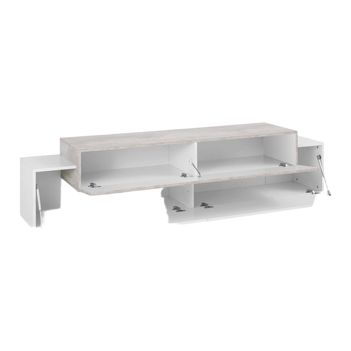 Corona Low Bronx TV Stand, 3 Compartments, White and Concrete Gray, Modern Design — 5