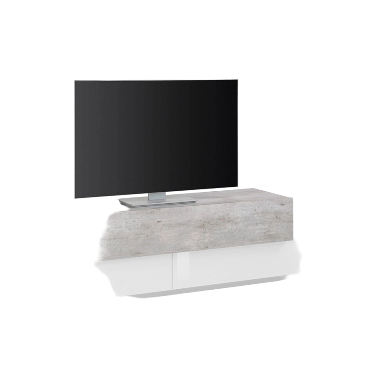 Corona Low Bronx TV Stand, 3 Compartments, White and Concrete Gray, Modern Design — 1