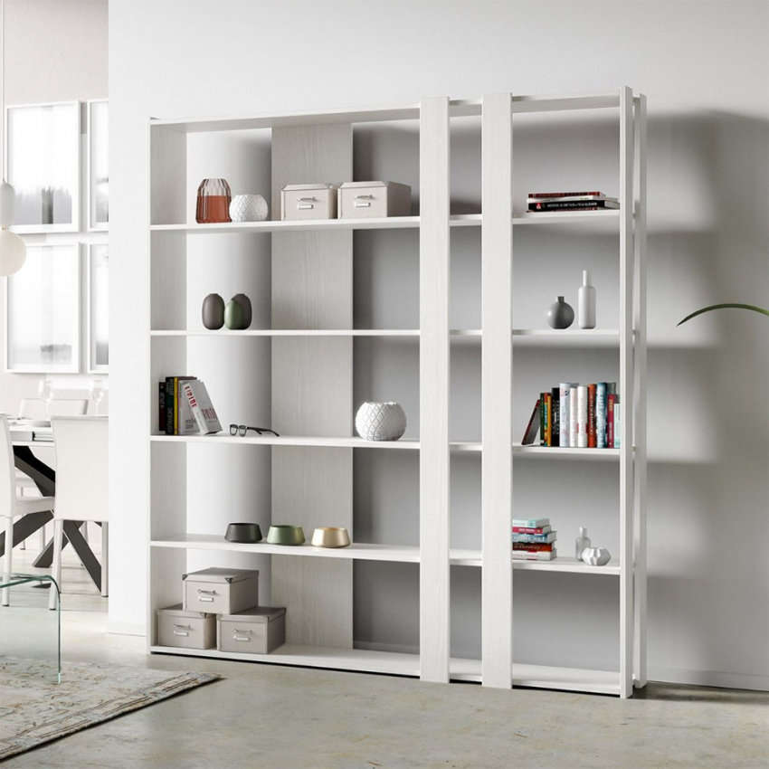 Modern wall bookcase ash white with 5 shelves Kato C Itamoby — 3