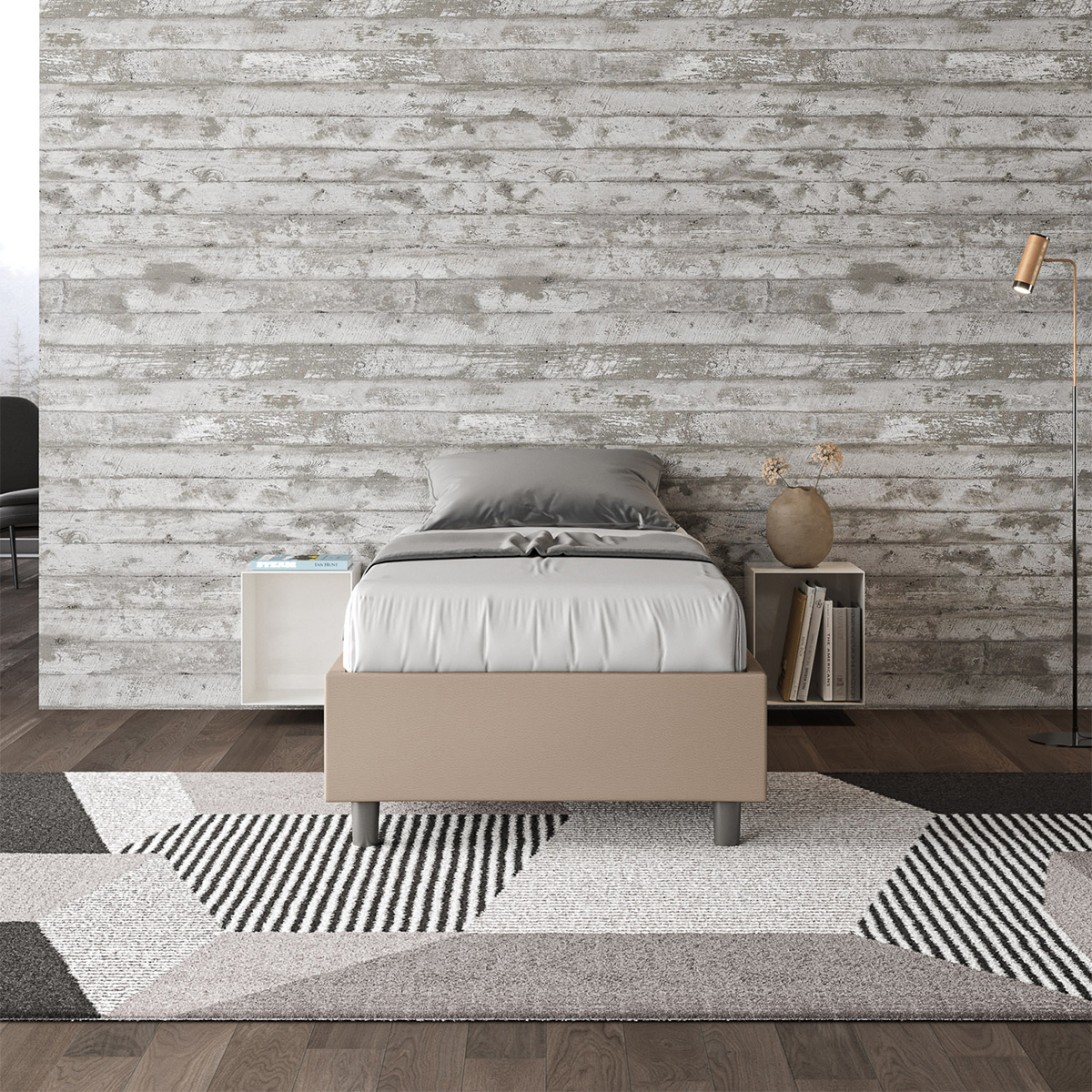 Single Bed Base 90x190 cm Fabric Upholstered Azelia Itamoby — 3