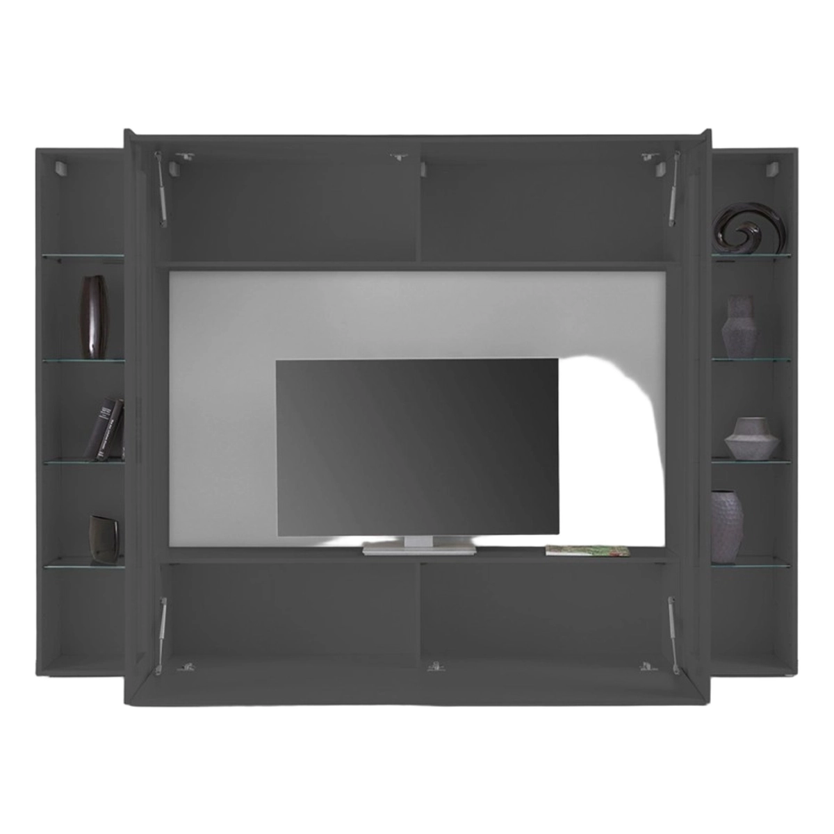Modern Living Room TV Wall Unit with Hanging Cabinet and 2 Display Units Note Frame — 6