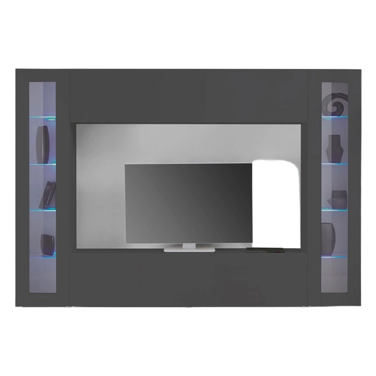 Modern Living Room TV Wall Unit with Hanging Cabinet and 2 Display Units Note Frame — 5