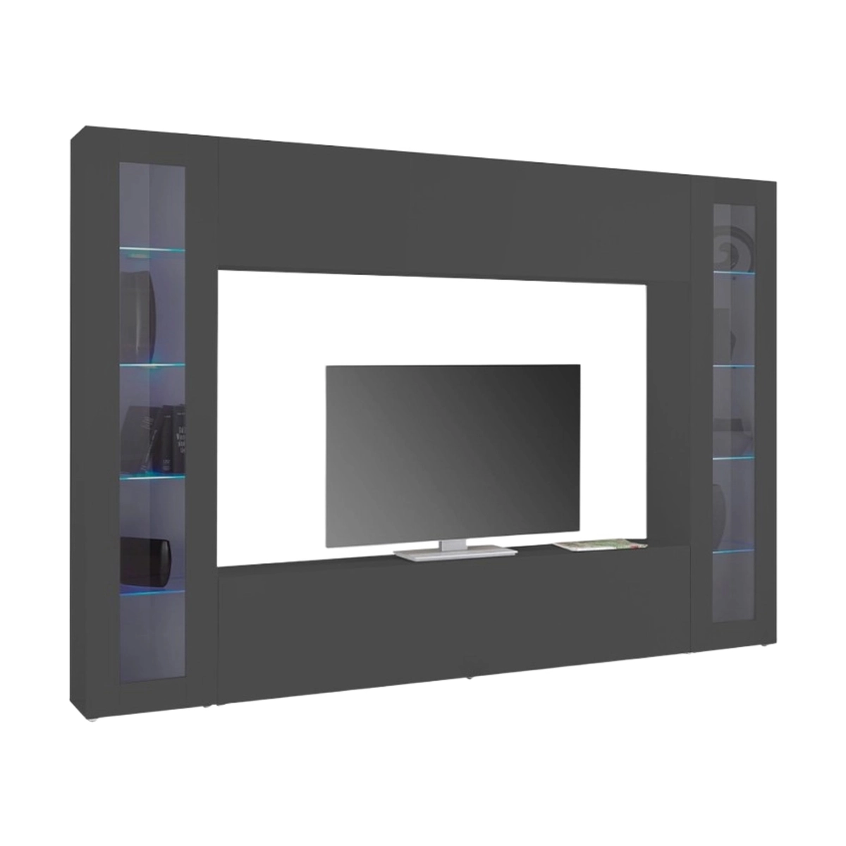 Modern Living Room TV Wall Unit with Hanging Cabinet and 2 Display Units Note Frame — 1