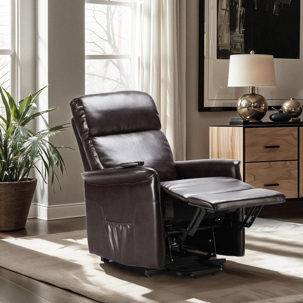 Electric Lift Recliner Armchair Faux Leather Amalia Fix — 2