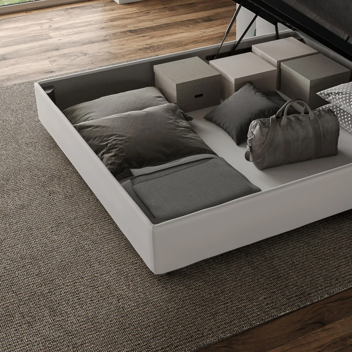 Mika Double Storage Bed 160x190cm White Faux Leather — 4