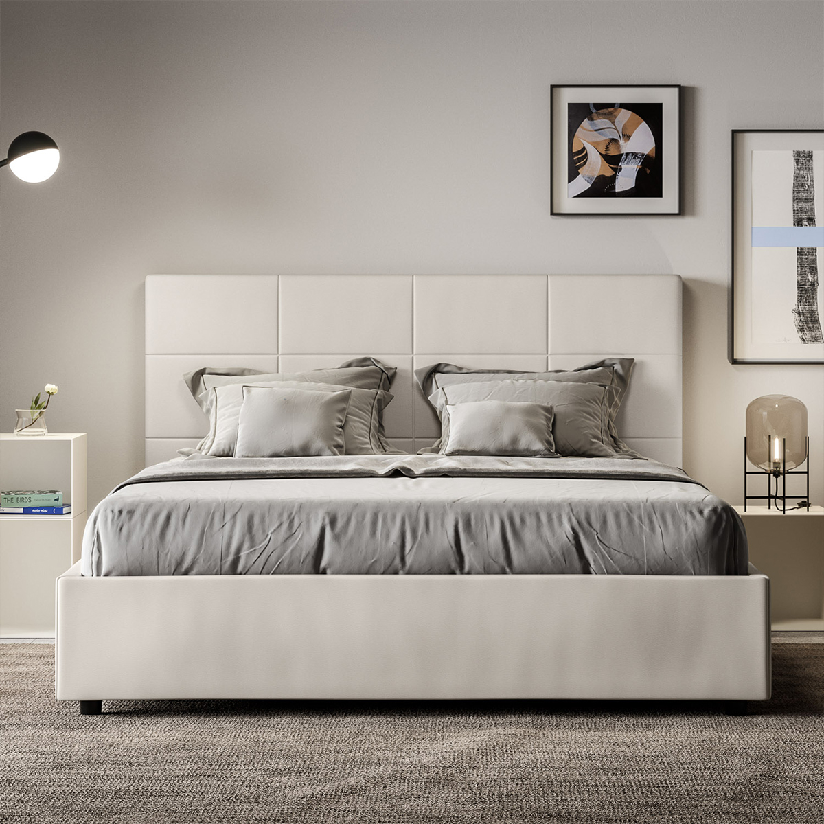 Mika Double Storage Bed 160x190cm White Faux Leather — 5