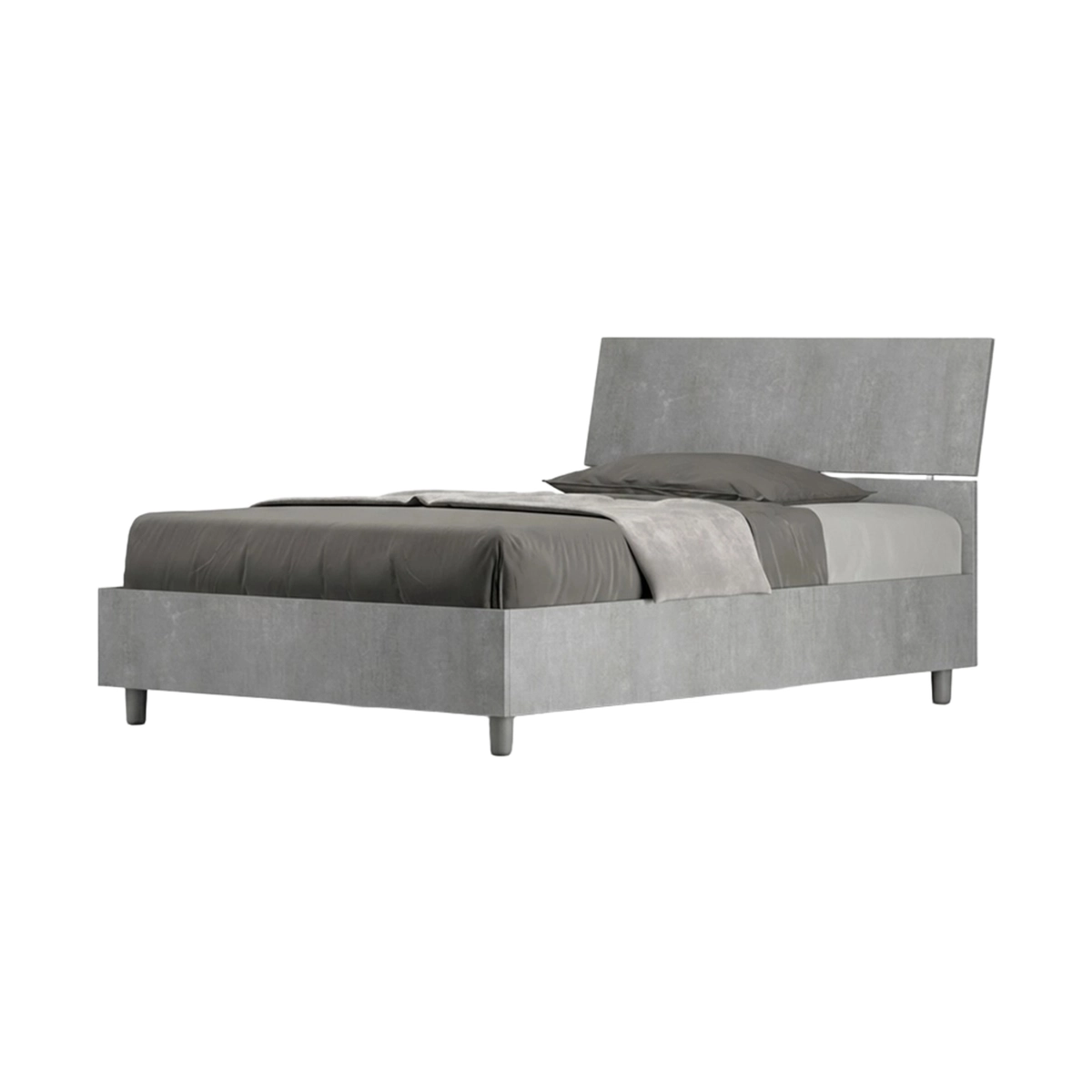 Demas small double storage bed 120x200 cm with tilted headboard concrete finish — 1