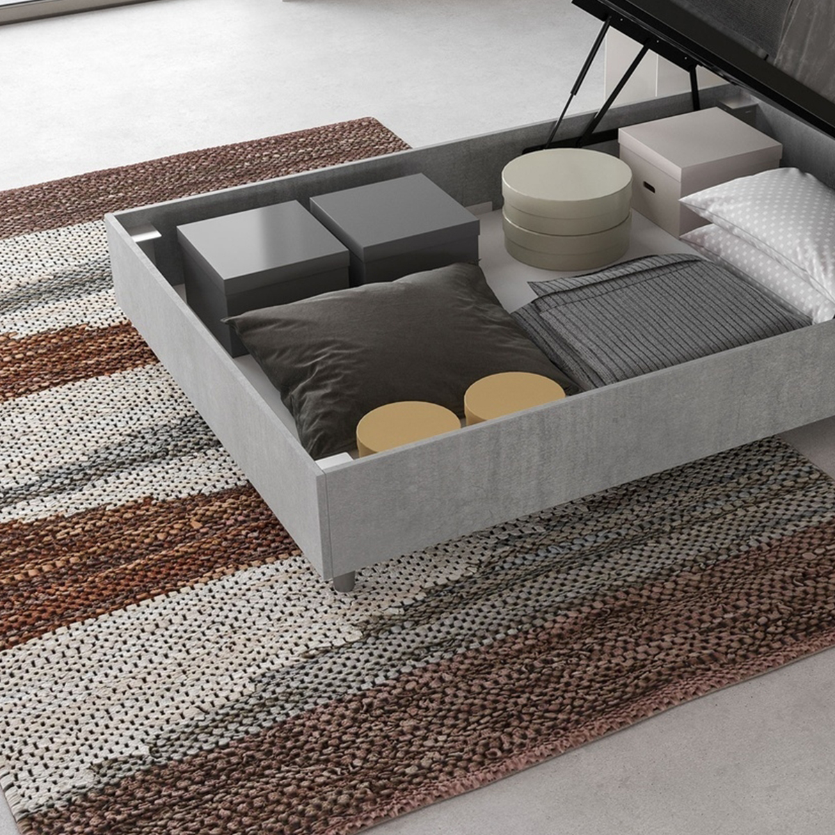 Demas small double storage bed 120x200 cm with tilted headboard concrete finish — 4