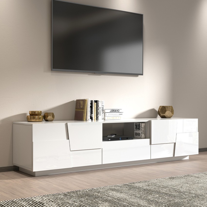 Modern TV Stand Cabinet 4 Doors with Drawer Chiron Web Furniture 220x45cm — 2