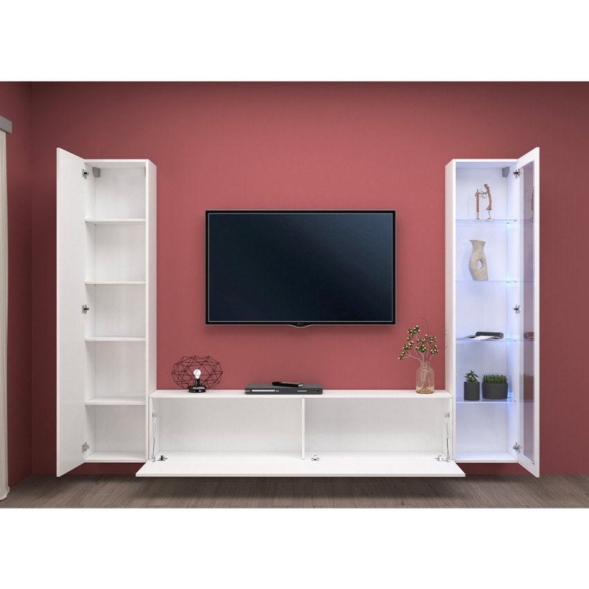 Modern Floating Wall Unit TV Stand Display Cabinet Wardrobe Peris WH — 5