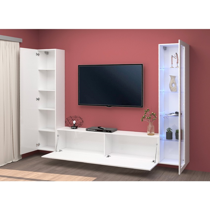 Modern Floating Wall Unit TV Stand Display Cabinet Wardrobe Peris WH — 4