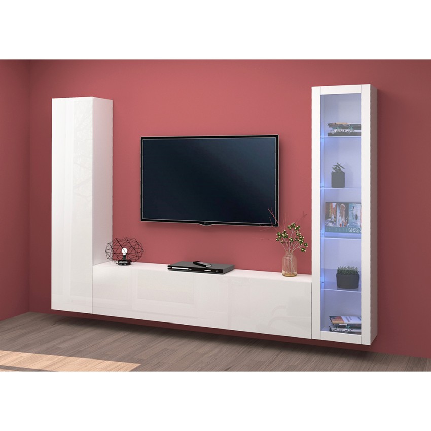 Modern Floating Wall Unit TV Stand Display Cabinet Wardrobe Peris WH — 3