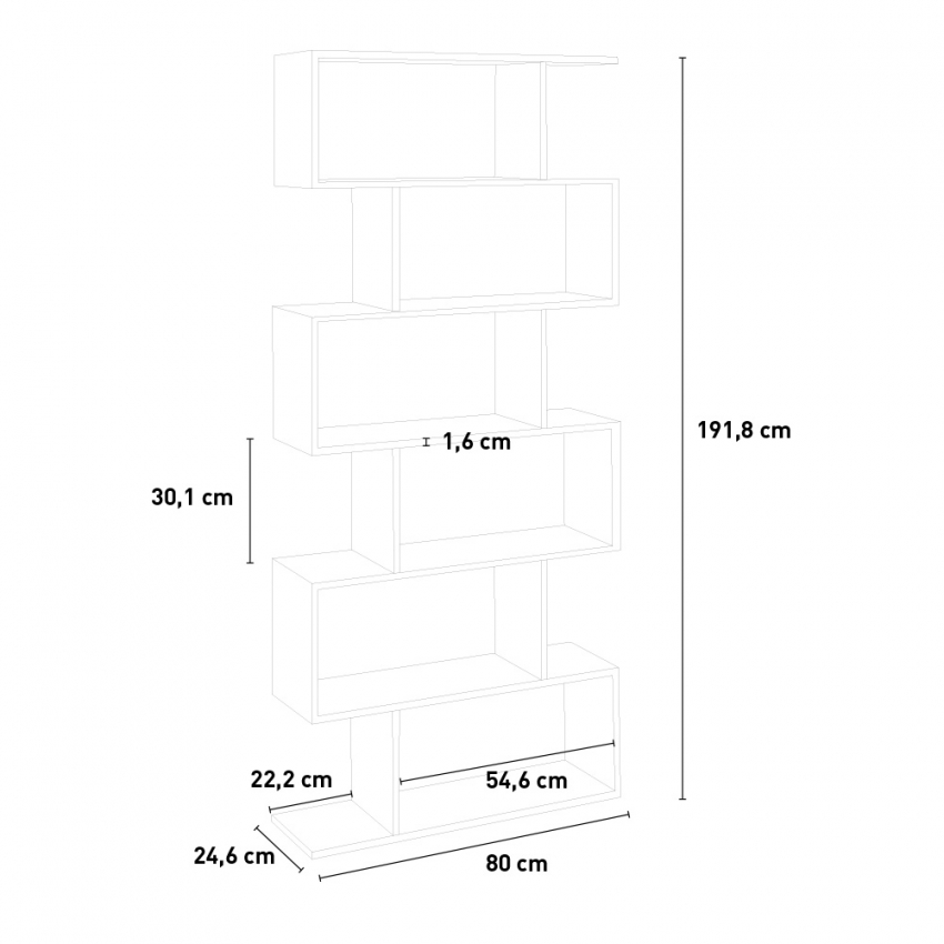 Modern Vertical Column Bookcase, 6 Shelves, Office Design, Calli Acero — 6