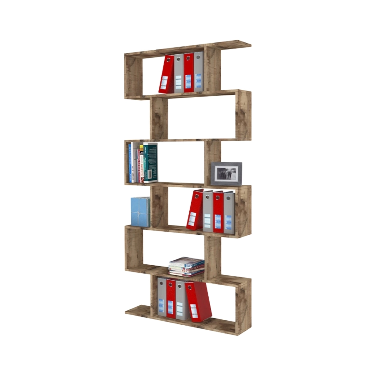 Modern Vertical Column Bookcase, 6 Shelves, Office Design, Calli Acero — 5