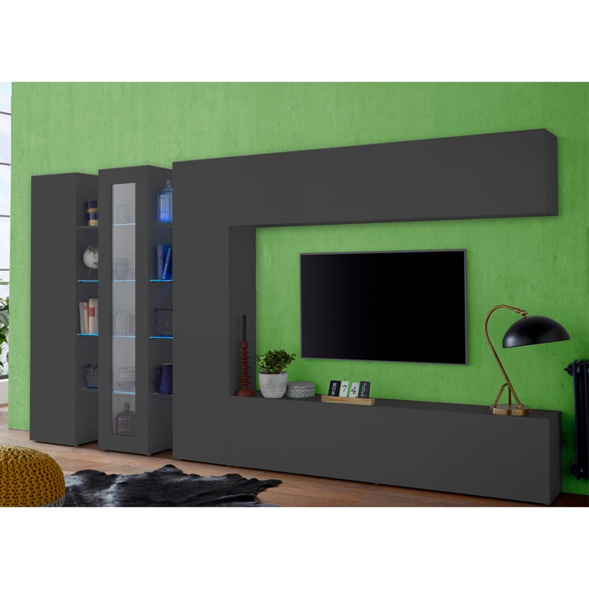 Modern Grey Living Room Wall Unit with TV Stand Note Wide — 3