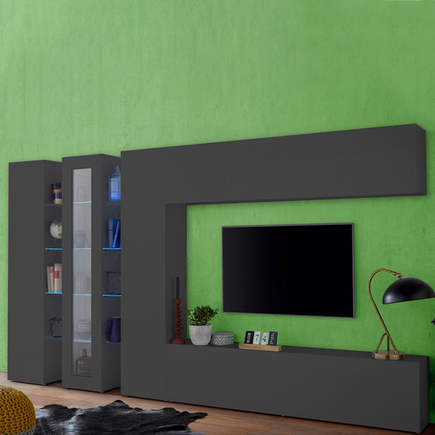 Modern Grey Living Room Wall Unit with TV Stand Note Wide — 2
