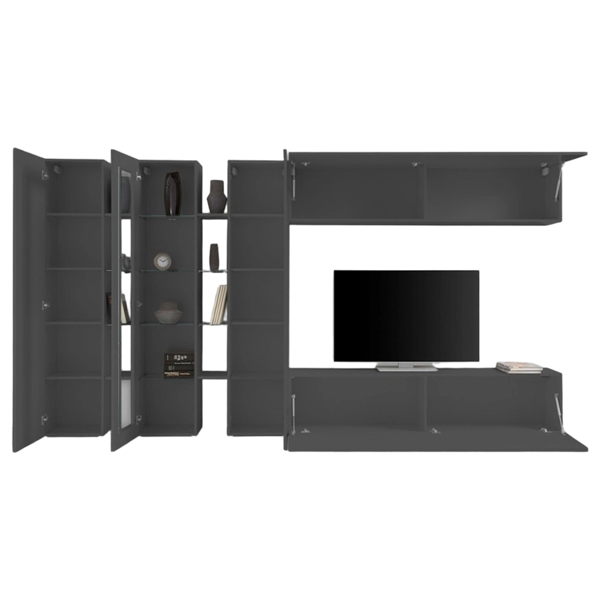 Modern Grey Living Room Wall Unit with TV Stand Note Wide — 7