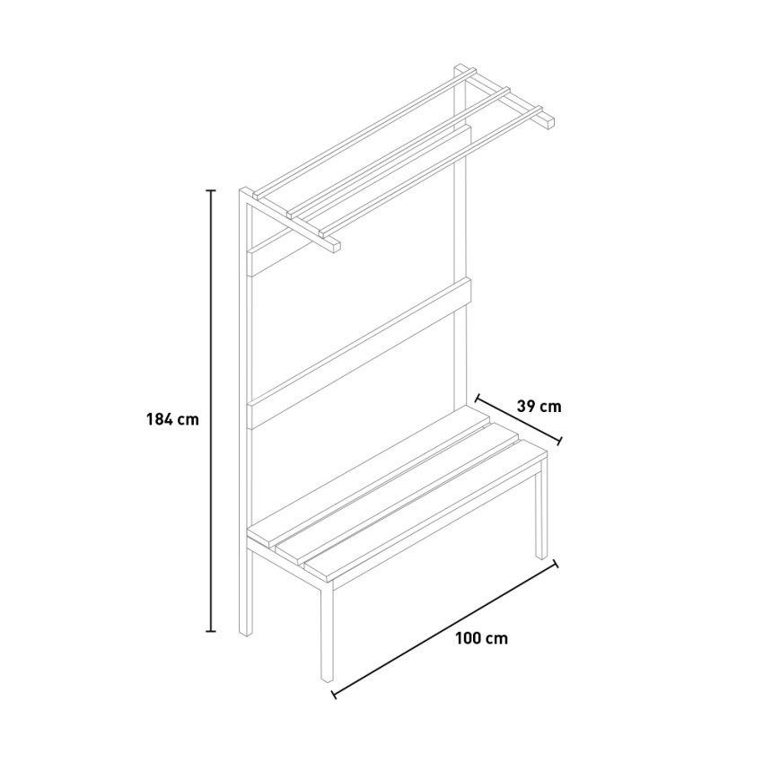 Changing Room Bench with Coat Rack and Shelf 100x39x184cm Upper Armet — 3