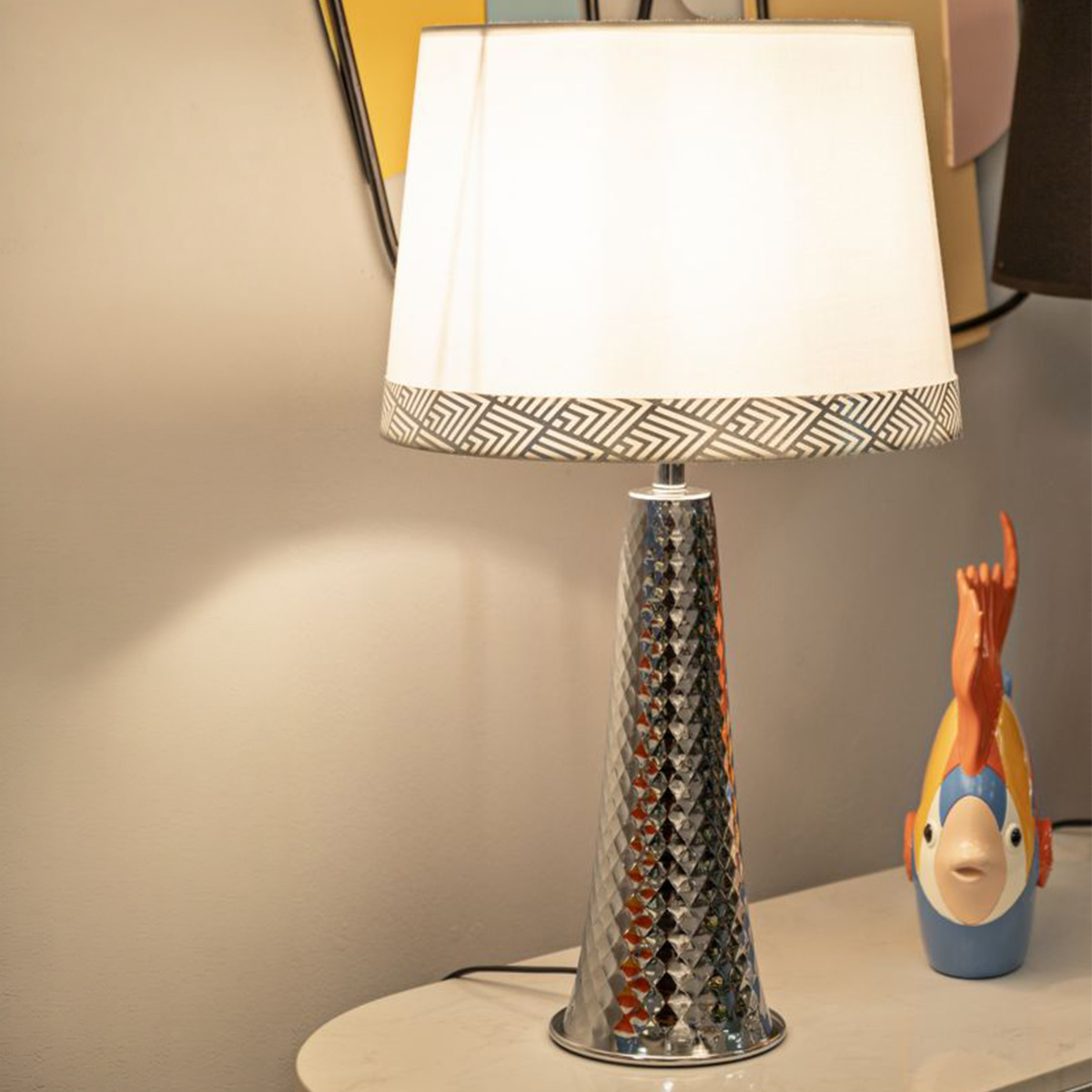 Tower Modern Table Lamp in Iron with Fabric Shade — 2